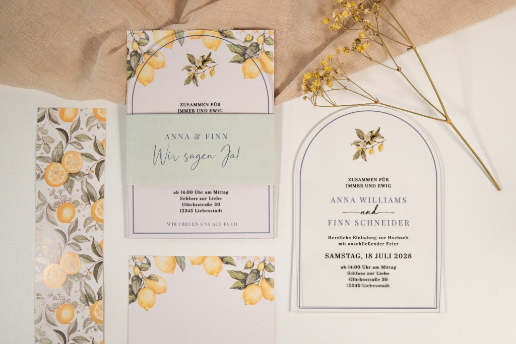 Hochzeitspapeterie mit mediterranem Zitronen-Design