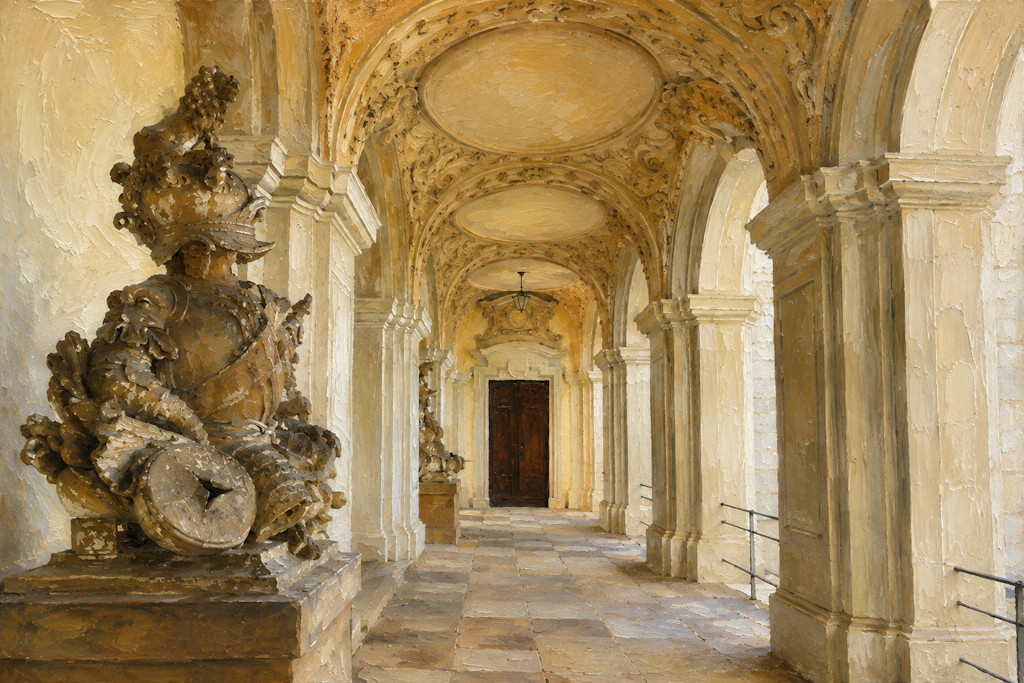 Barocke S&auml;ulengalerie mit Stuckverzierungen im Residenzschloss - eine Kulisse zum Heiraten in Ludwigsburg